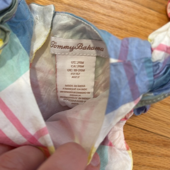 Tommy Bahama Pastel Checked 3 Piece Formal Dress, Bloomer and Hat Set 24 months - Picture 8 of 11